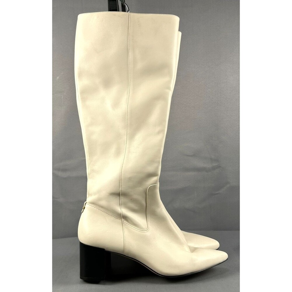 Calvin Klein Nolina Off White Leather Tall Boots Womens 9M EU 39 Pointed Block